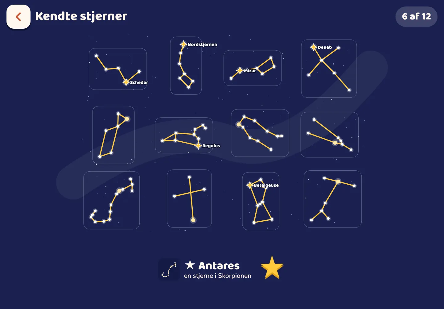 Skærmbillede fra Space Wiki-appen: Find de kendte stjerner