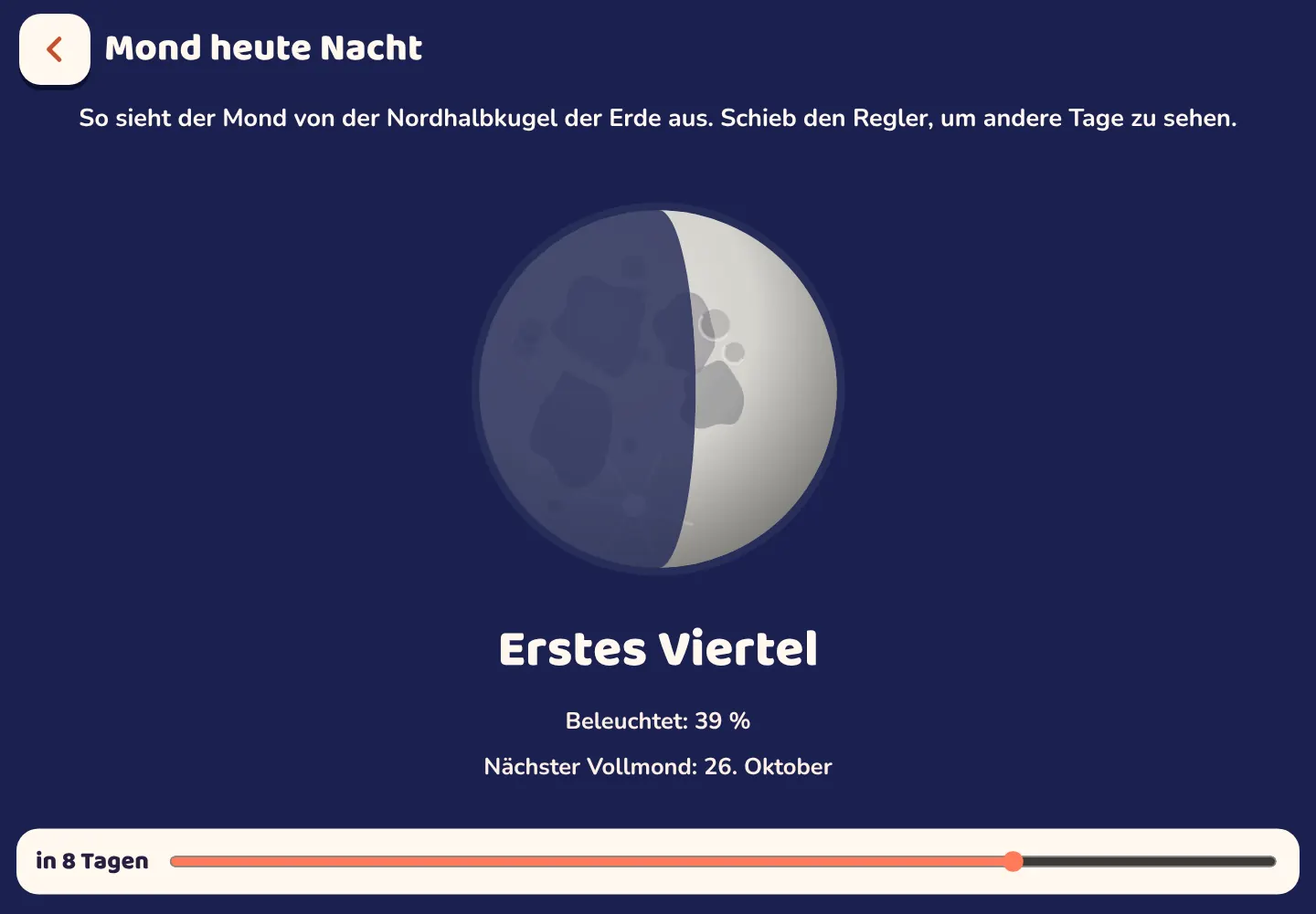 Bildschirmfoto der App Space Wiki: So sieht der Mond heute Nacht aus