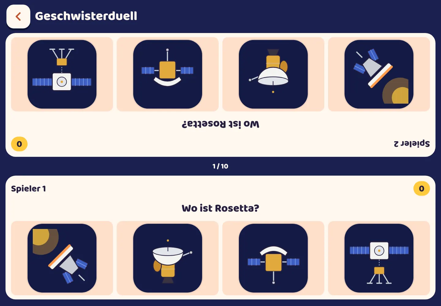 Bildschirmfoto der App Space Wiki: Zwei Spieler, ein Tablet