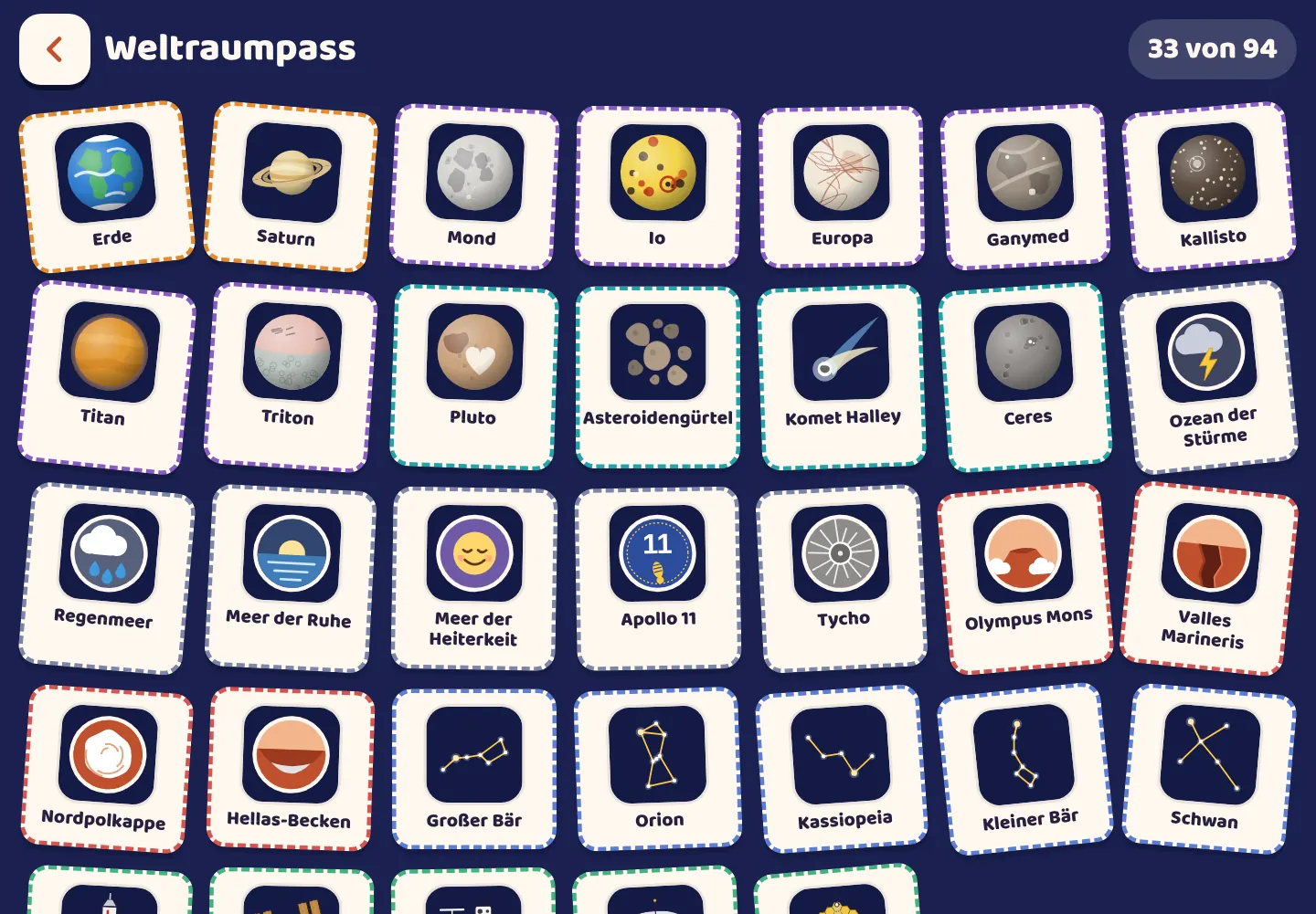 Bildschirmfoto der App Space Wiki: Ein Stempel für alles, was du findest