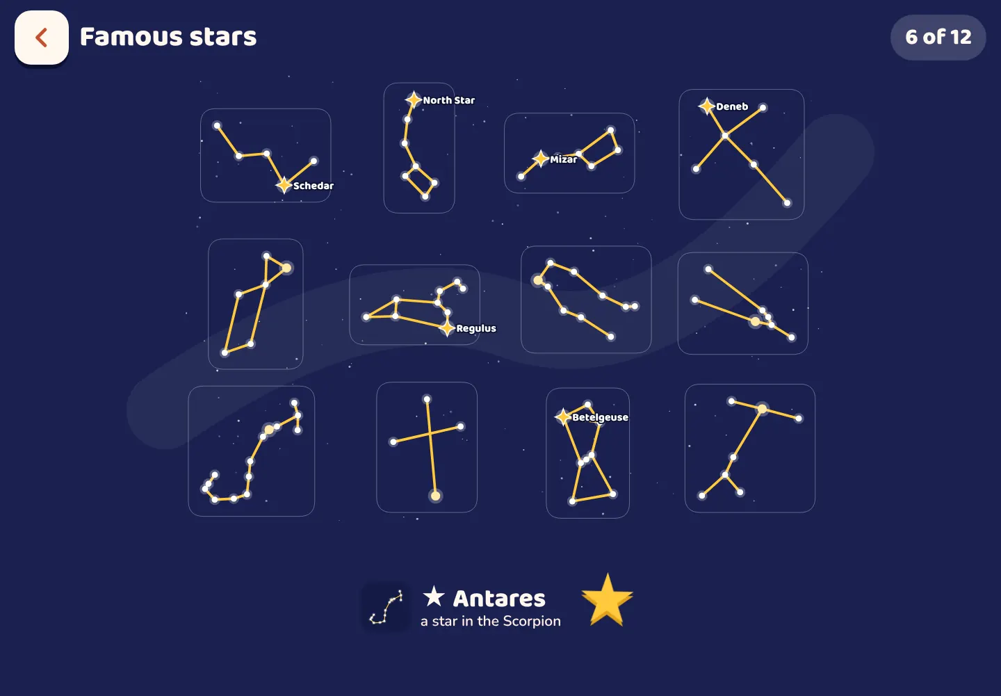 Screenshot of the Space Wiki app: Find the famous stars