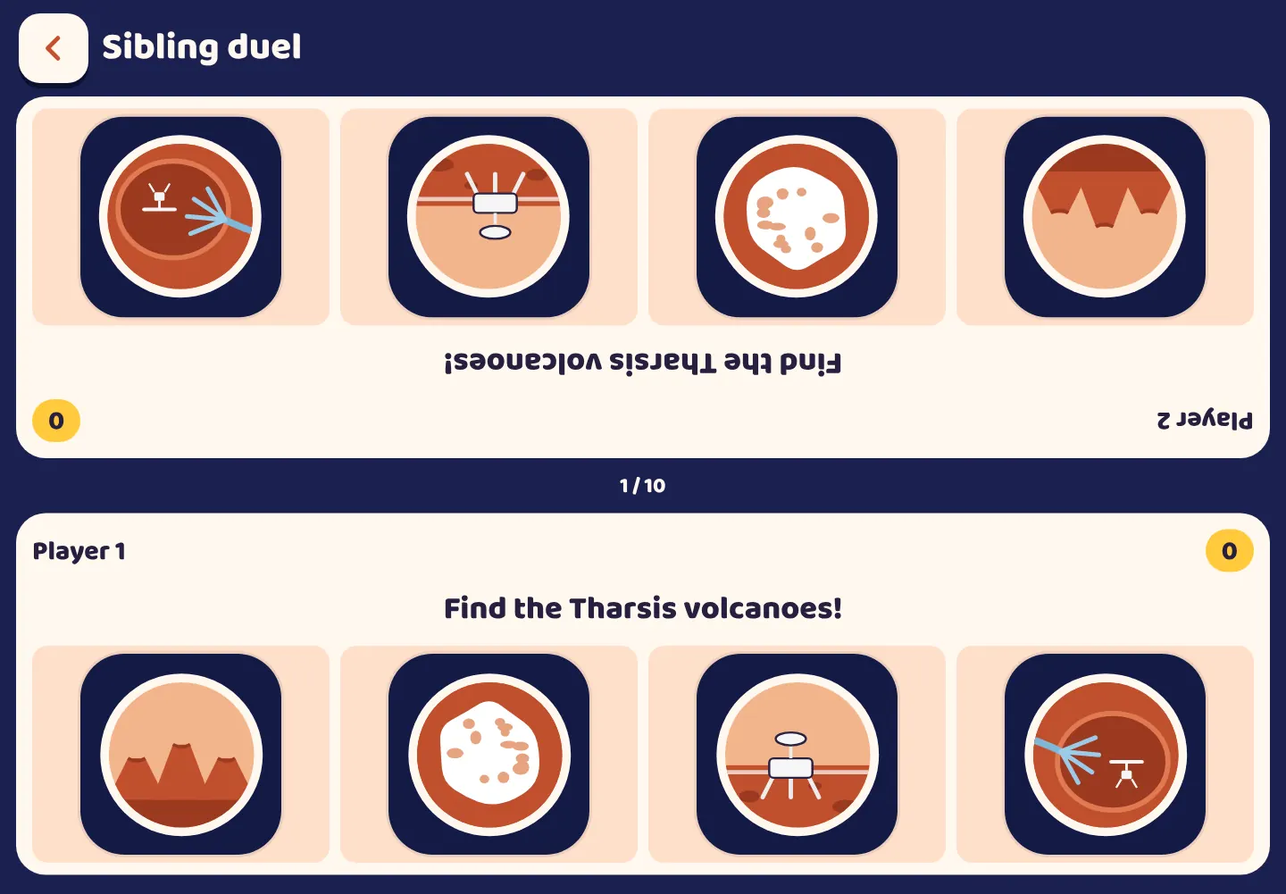Screenshot of the Space Wiki app: Two players, one tablet