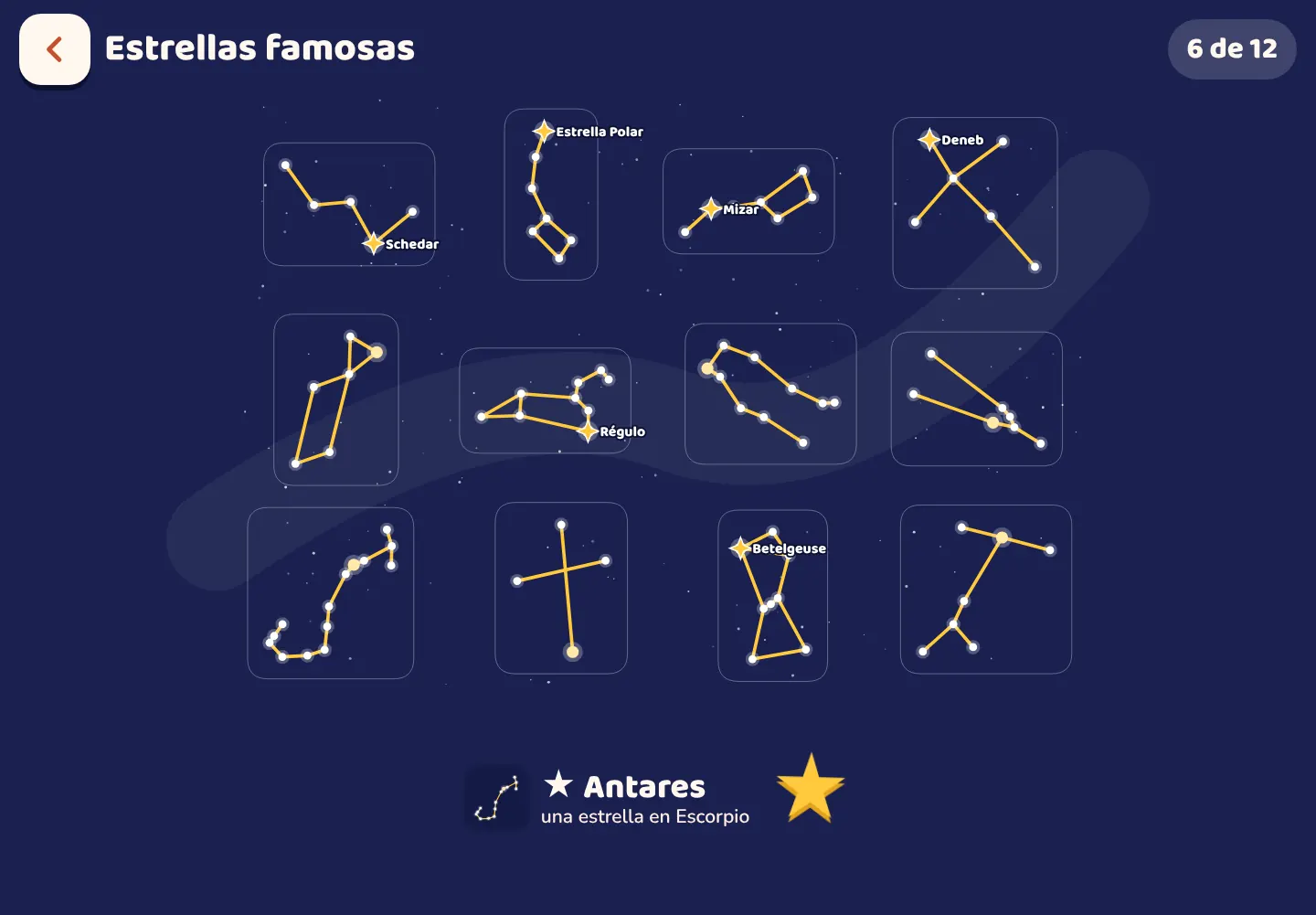 Captura de pantalla de la app Space Wiki: Encuentra las estrellas famosas