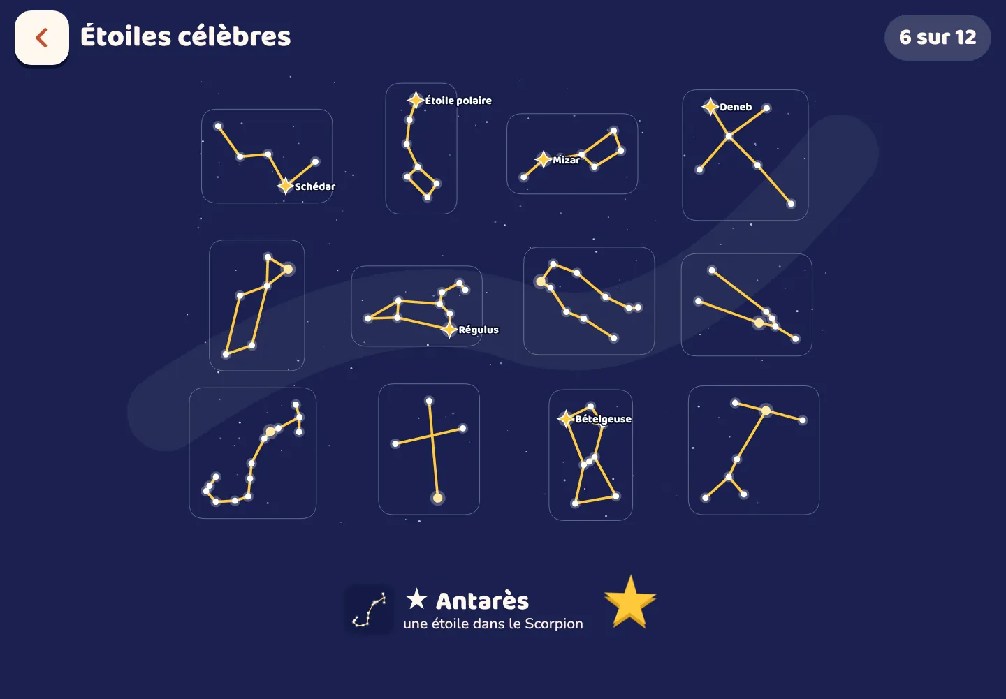 Capture d'écran de l'appli Space Wiki : Trouve les étoiles célèbres