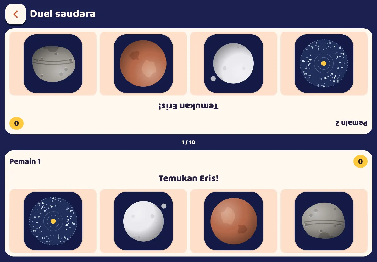 Tangkapan layar aplikasi Space Wiki: Dua pemain, satu tablet