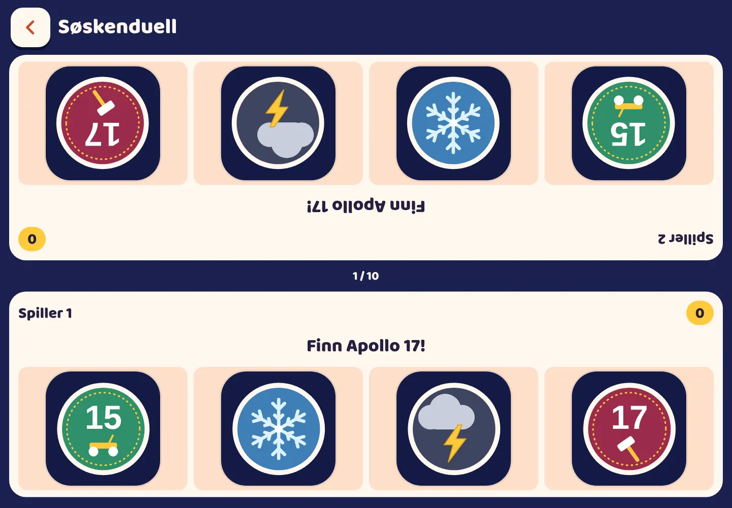 Skjermbilde fra Space Wiki-appen: To spillere, ett nettbrett