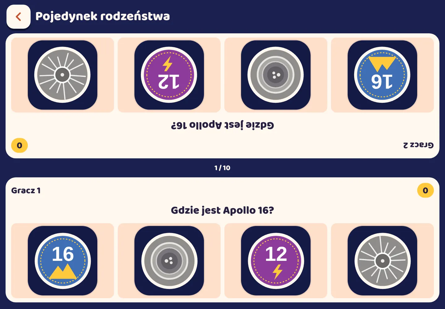 Zrzut ekranu z aplikacji Space Wiki: Dwóch graczy, jeden tablet