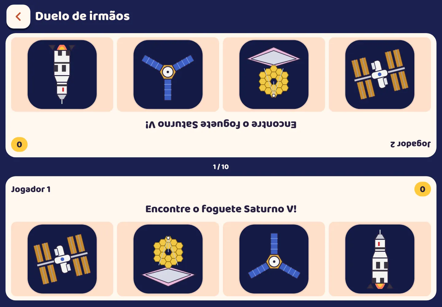 Captura de tela do app Space Wiki: Dois jogadores, um tablet