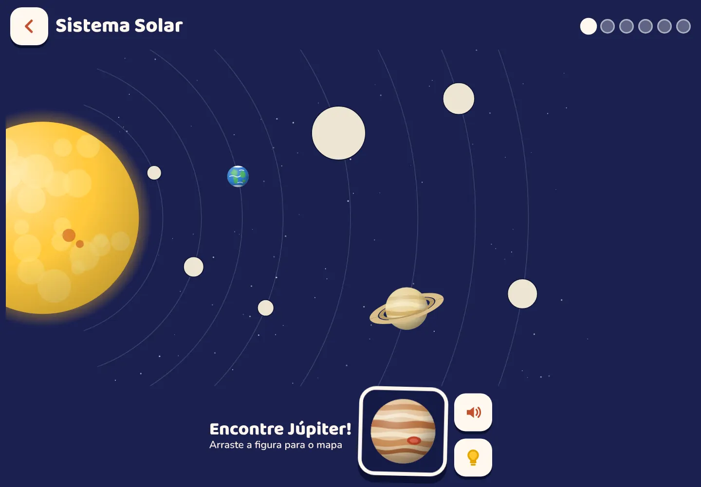 O app Space Wiki: o mapa do Sistema Solar pela metade, com Júpiter esperando para ser arrastado.