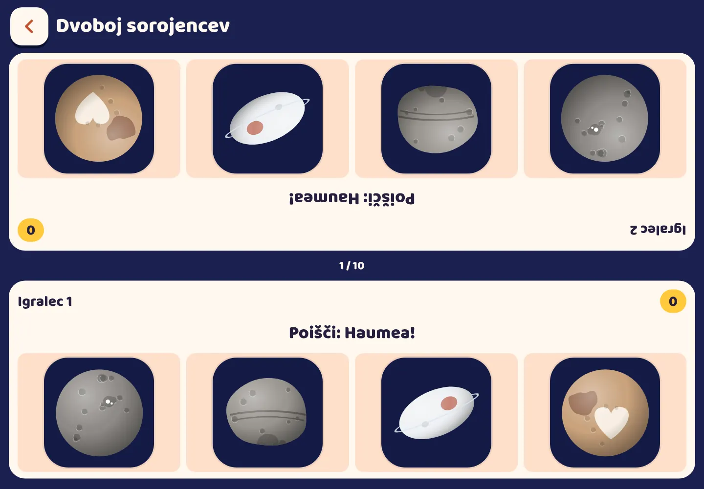 Posnetek zaslona aplikacije Space Wiki: Dva igralca, ena tablica