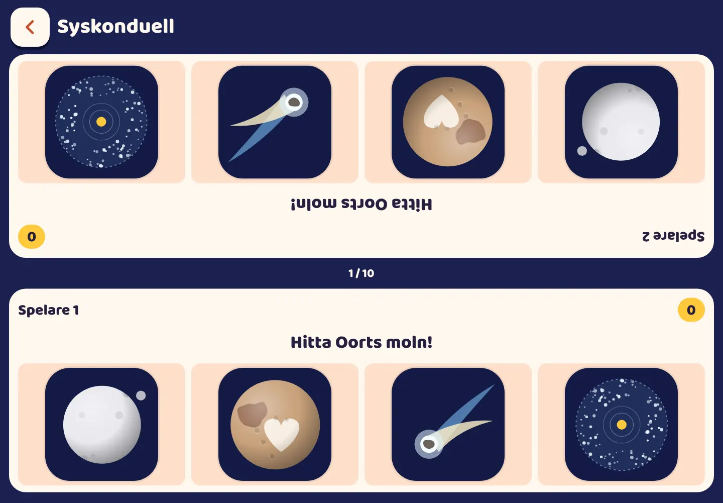 Skärmbild från appen Space Wiki: Två spelare, en surfplatta
